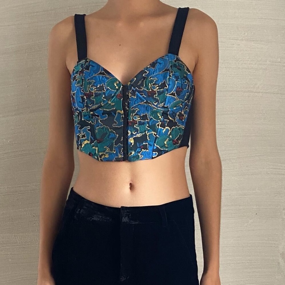 NWT Zara JACQUARD BUSTIER S Blue/ gold